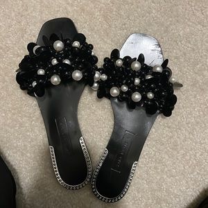 Zara black beaded sandals/ slides